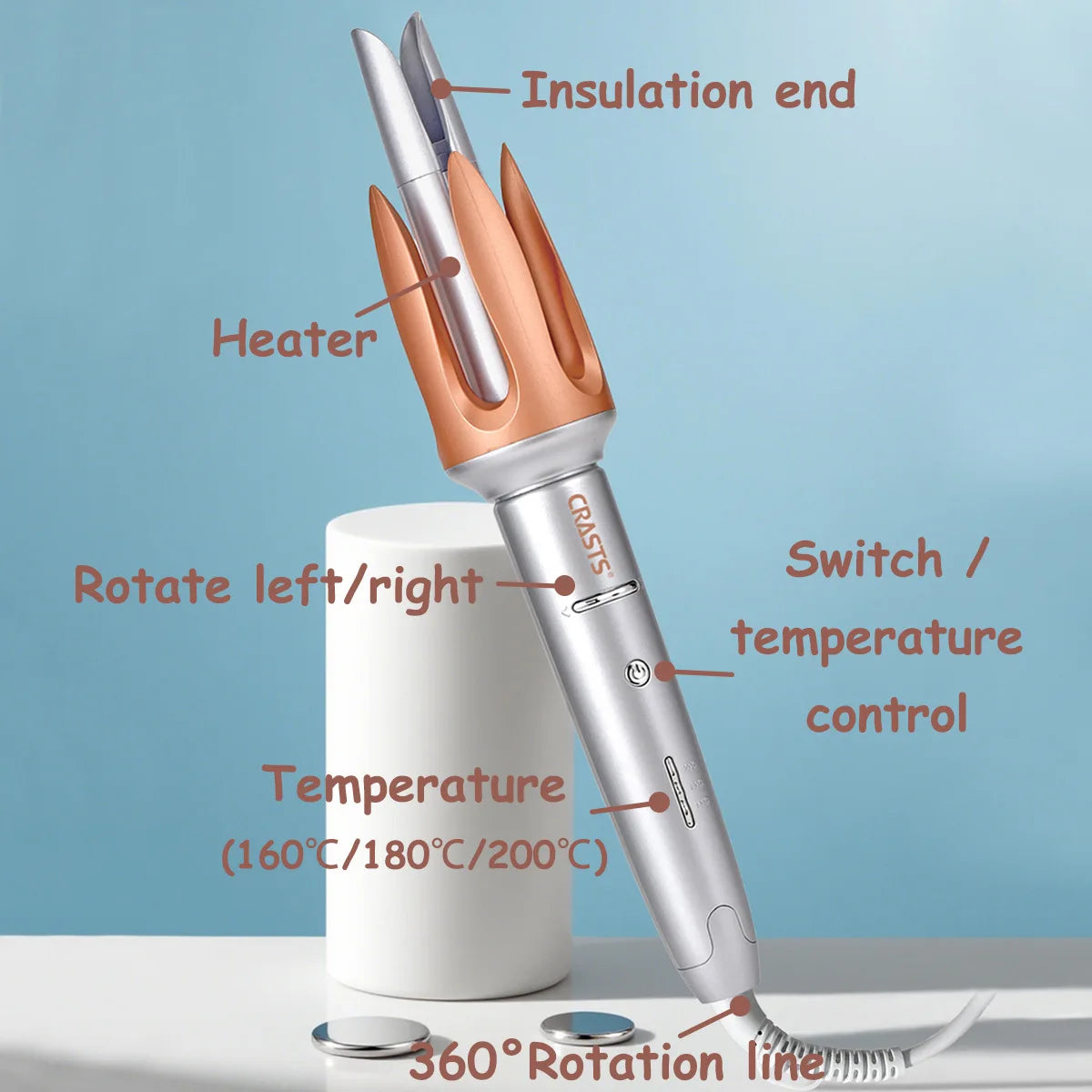 Automatic curling iron with large waves for long-lasting styling without damaging hair. Curling artifact - Artigo Importado