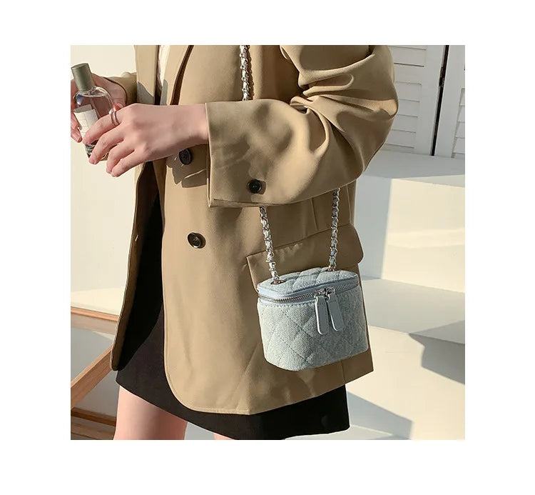 Mini Denim Crossbody Bags for Women 2026 Lingge Chains Shoulder Bag Fashion Brands Box Bag Lipstick Coins Purses and Handbags - Artigo Importado