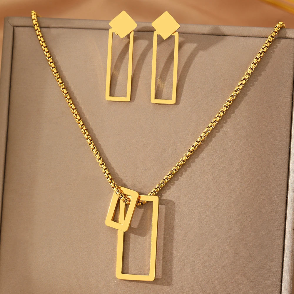 Stainless Steel Jewelry Set Minimalist Geometries Hollow New Senior Jewelry Set For Women Jewelry Banquet Fine Ornate Gifts New - Artigo Importado