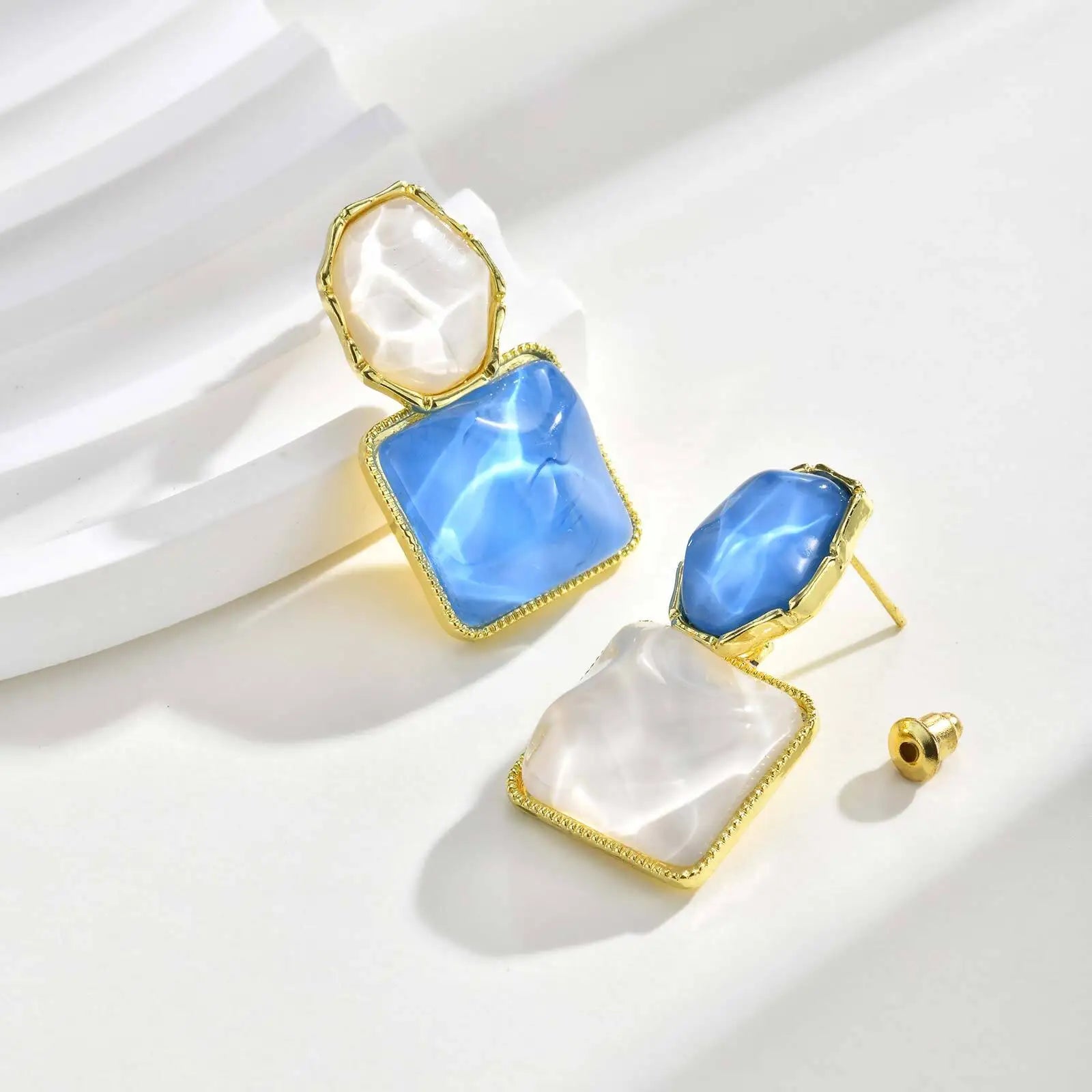 Statement Earrings for Women, Asymmetrical AB Style Square Dangle Earrings, Prom Jewelry - Artigo Importado