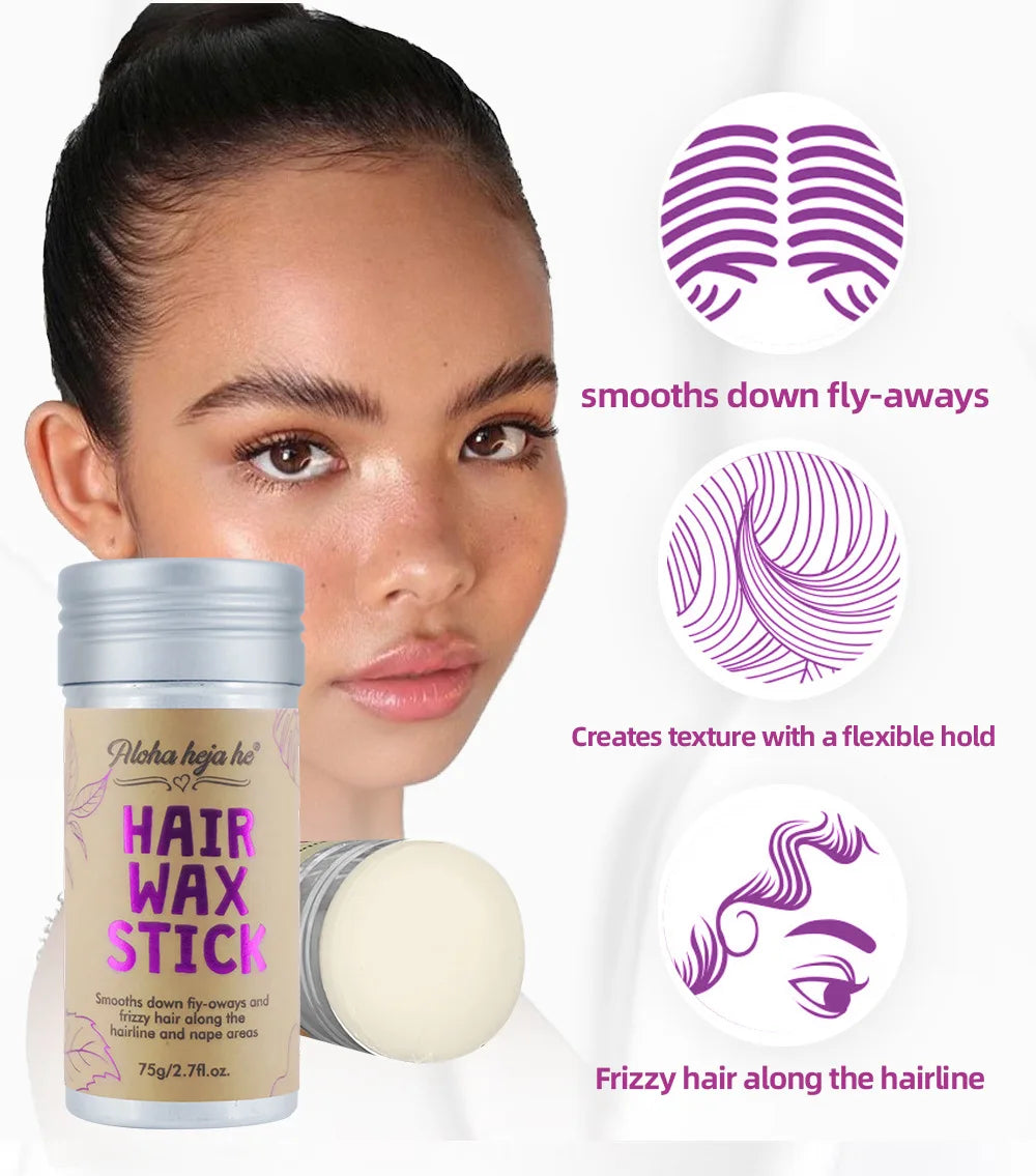 Styling Wax Sticks High Shine Smooth Hair and Wigs Solid Wax Sticks Natural Long-Lasting Anti-Frizz Pomade with 3 Combs Set - Artigo Importado
