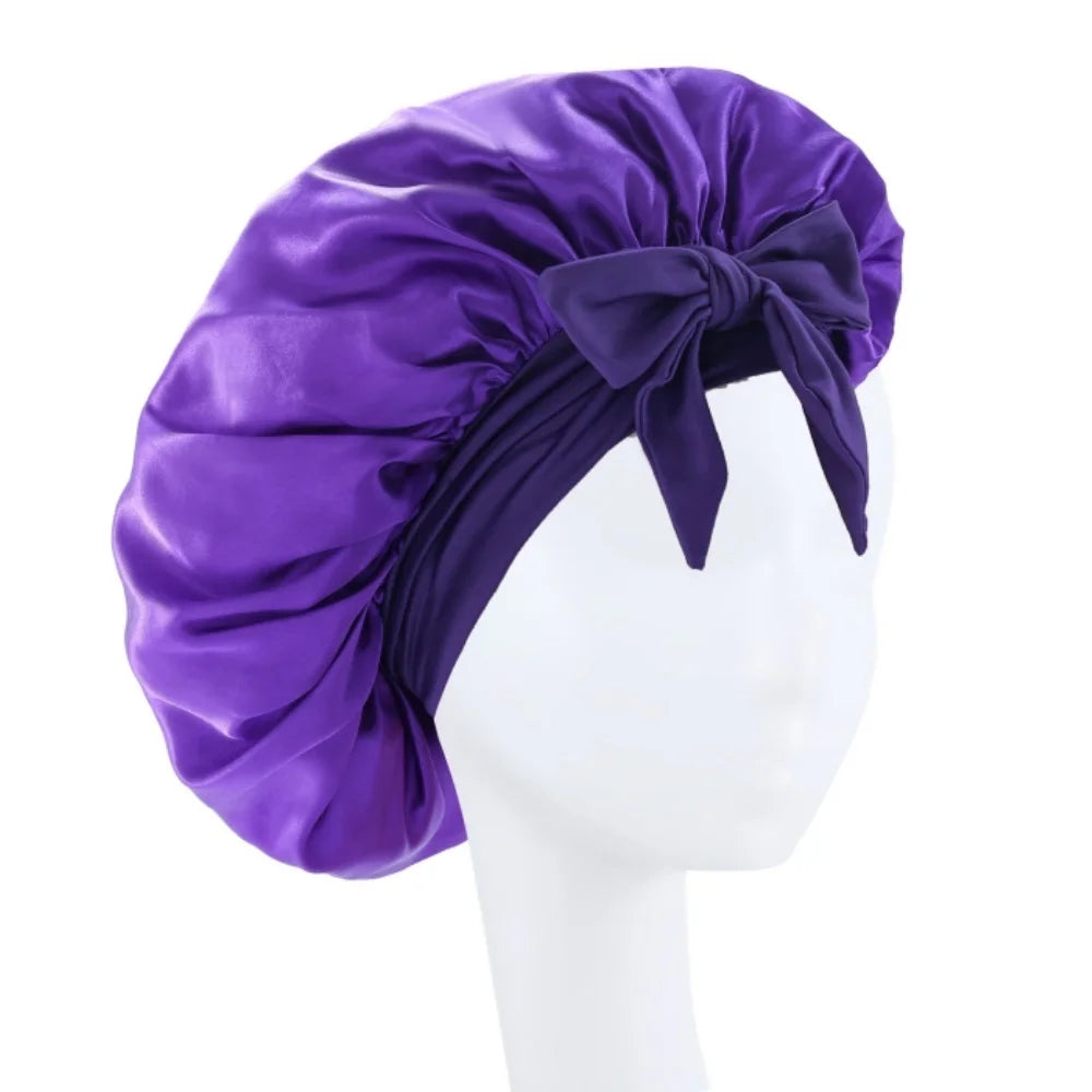 Satin Silk Hair Bonnet | Adjustable Tie Band | Sleep Bonnet for Women Men | Unisex Protective Headwear - Artigo Importado