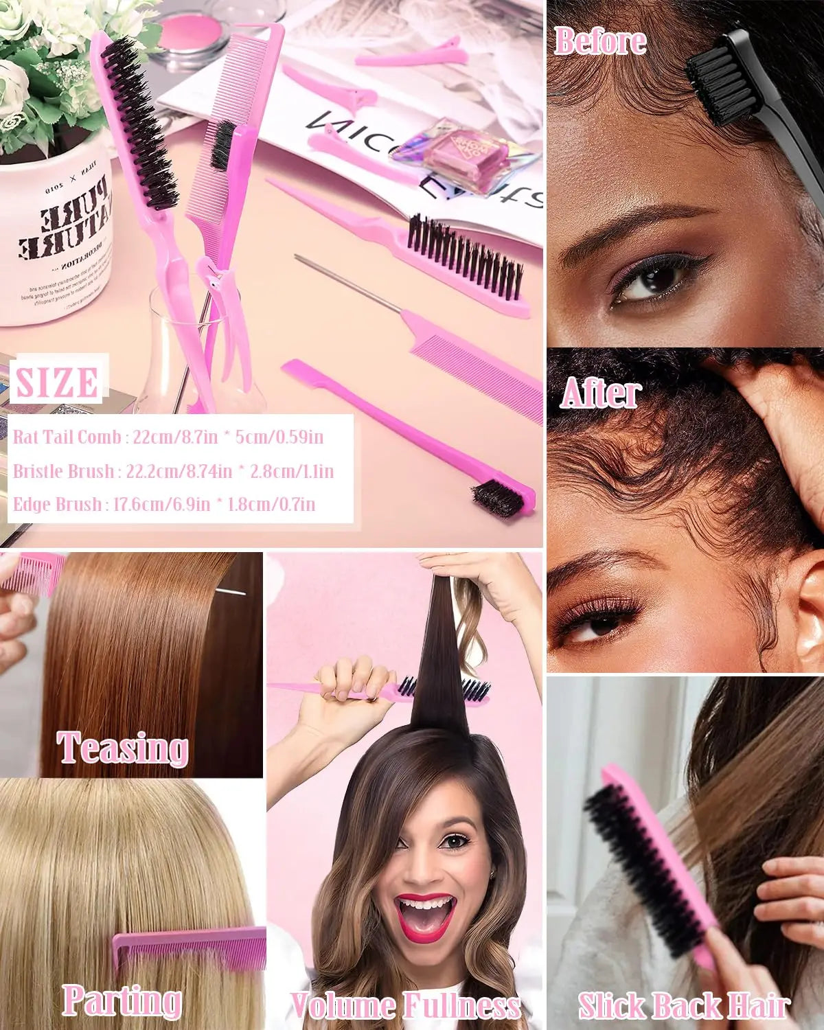 Styling Wax Sticks High Shine Smooth Hair and Wigs Solid Wax Sticks Natural Long-Lasting Anti-Frizz Pomade with 3 Combs Set - Artigo Importado