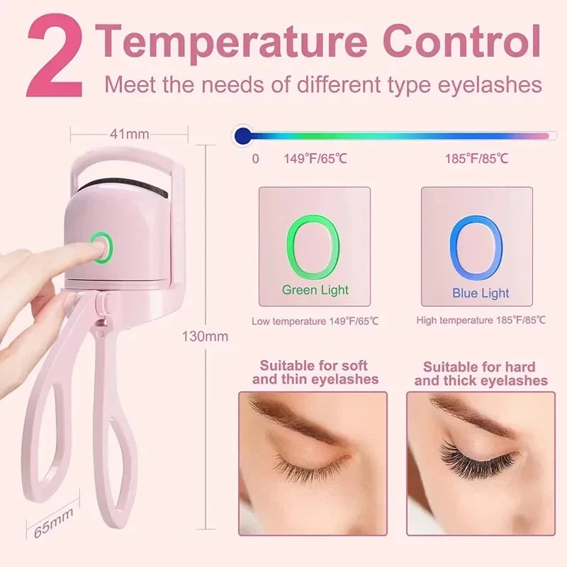 Heated Eyelash Curler with Lcd Display Silicone Pads Eyelash Protection Natural Curling Without Damaging Eyelashes Rechargeable - Artigo Importado