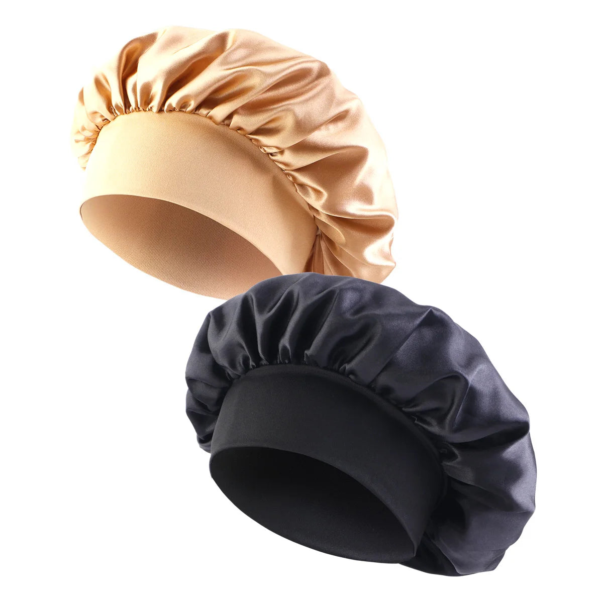 New Satin Wide Brim Nightcap Silky Bonnet Hair Wrap for Sleeping Sleep Cap With Elastic Soft Band Styling Cap Hair Wrapping Tool - Artigo Importado