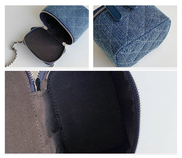 Mini Denim Crossbody Bags for Women 2026 Lingge Chains Shoulder Bag Fashion Brands Box Bag Lipstick Coins Purses and Handbags - Artigo Importado