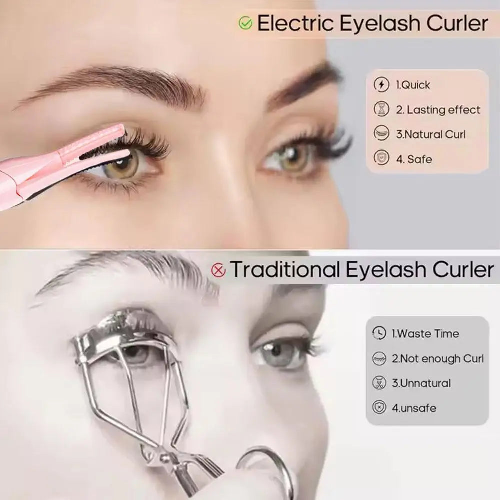 Electric Eyelash Curler Fast Heating Eyelash Curler Long-Lasting Eyelash Comb Professional Heated Curling Brush Makeup Tools - Artigo Importado