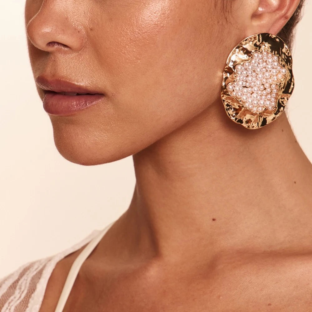 Statement Metal Round Exaggerated Earrings Trend for Women Wholesale 2025 Fashion Colorful Rhinestone Earrings Wedding Jewelry - Artigo Importado