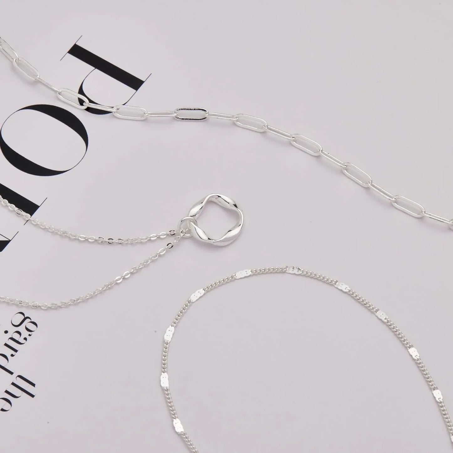 Layered 14k Gold Plated Necklaces for Women Stackable Silver Plated Circle Paperclip Chain Pendant Choker Necklace Set For Woman - Artigo Importado