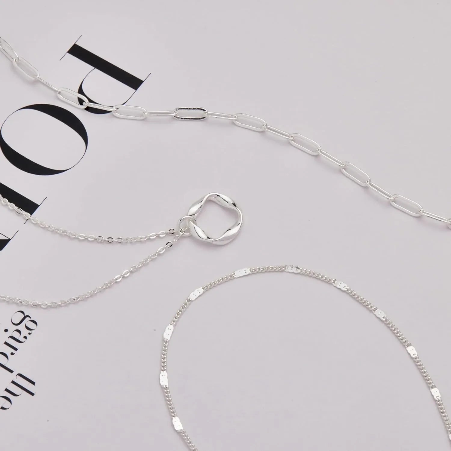 Layered 14k Gold Plated Necklaces for Women Stackable Silver Plated Circle Paperclip Chain Pendant Choker Necklace Set For Woman - Artigo Importado