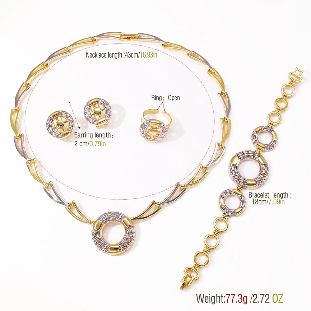 Italian Jewelry Set Fashion Minimalist Classic Design Two Tone Necklaces, Earrings Bracelet And Ring Weeding Party Gift - Artigo Importado