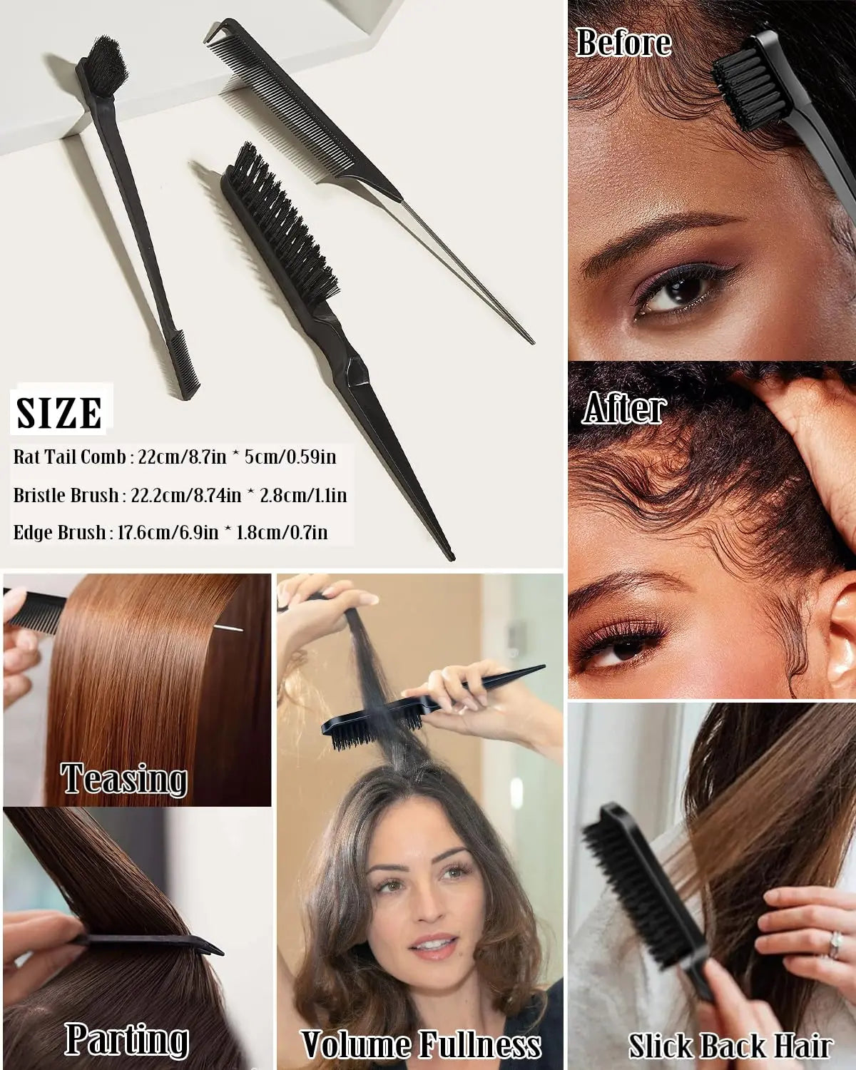 Styling Wax Sticks High Shine Smooth Hair and Wigs Solid Wax Sticks Natural Long-Lasting Anti-Frizz Pomade with 3 Combs Set - Artigo Importado