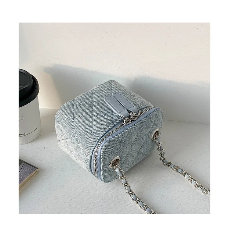 Mini Denim Crossbody Bags for Women 2026 Lingge Chains Shoulder Bag Fashion Brands Box Bag Lipstick Coins Purses and Handbags - Artigo Importado