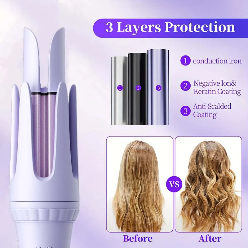 Automatic Hair Curling Iron 32mm Hair Curler Ceramic  Rotating Professional Hair Waver Curling Tool Hair curler for long hair - Artigo Importado