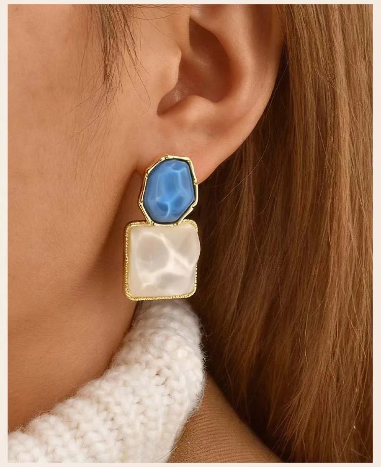 Statement Earrings for Women, Asymmetrical AB Style Square Dangle Earrings, Prom Jewelry - Artigo Importado