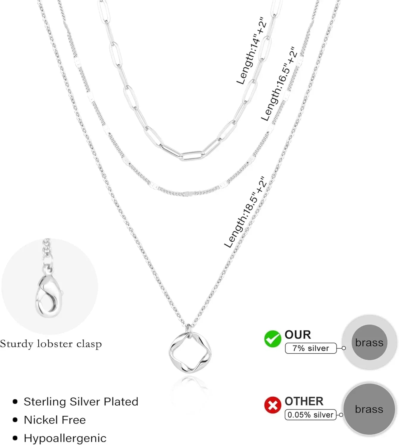 Layered 14k Gold Plated Necklaces for Women Stackable Silver Plated Circle Paperclip Chain Pendant Choker Necklace Set For Woman - Artigo Importado