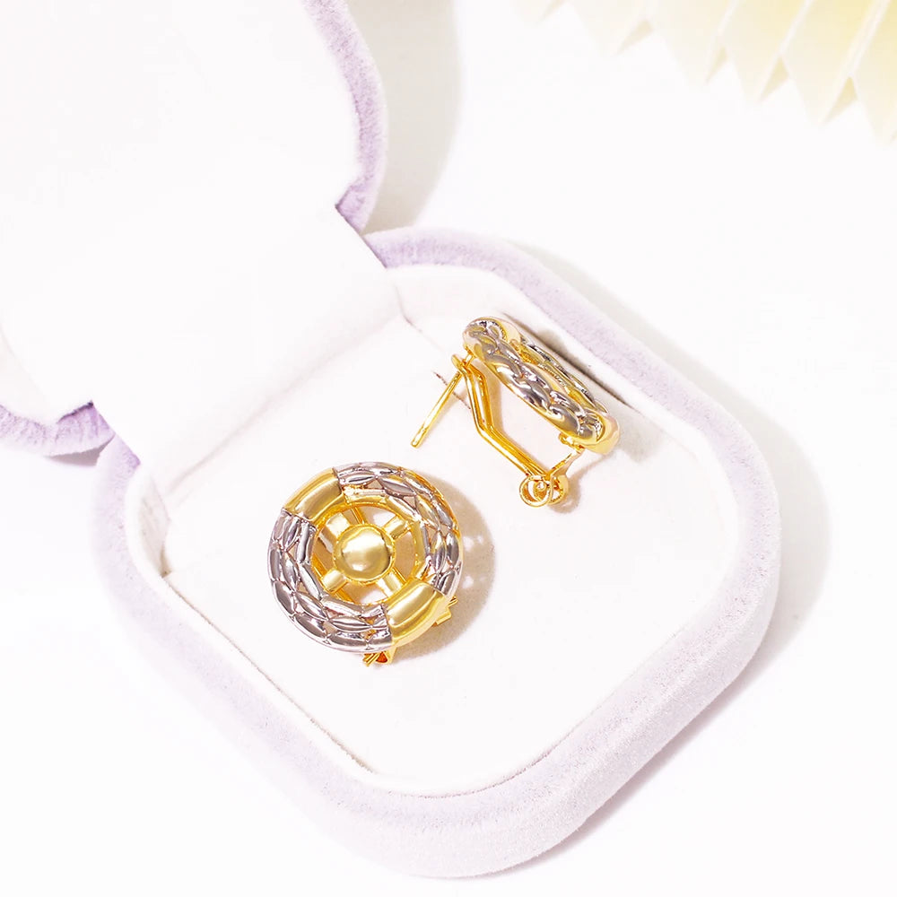 Italian Jewelry Set Fashion Minimalist Classic Design Two Tone Necklaces, Earrings Bracelet And Ring Weeding Party Gift - Artigo Importado