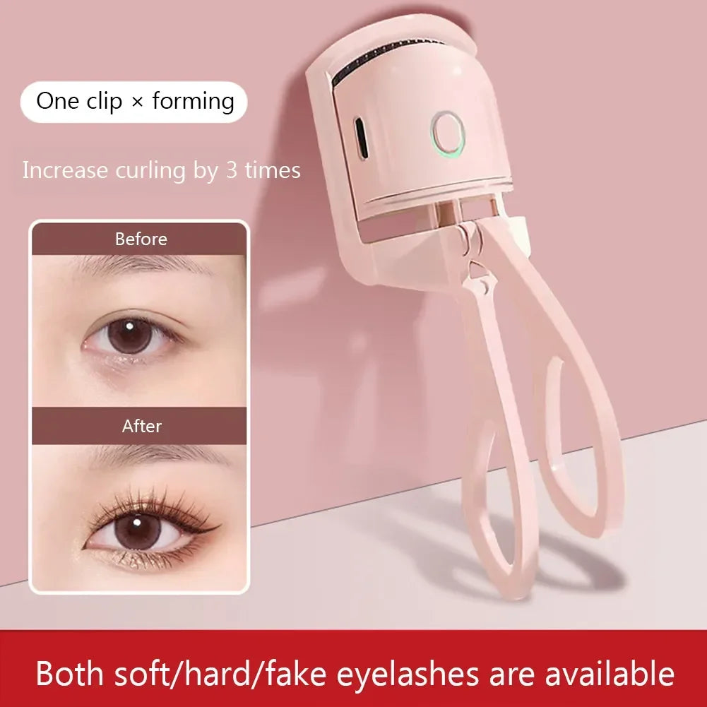 Electric Heated Eyelash Curler Eyelashes Curls Thermal Eyelash Curler USB Rechargeable Mini Long Lasting Makeup Tool Beauty Tool - Artigo Importado