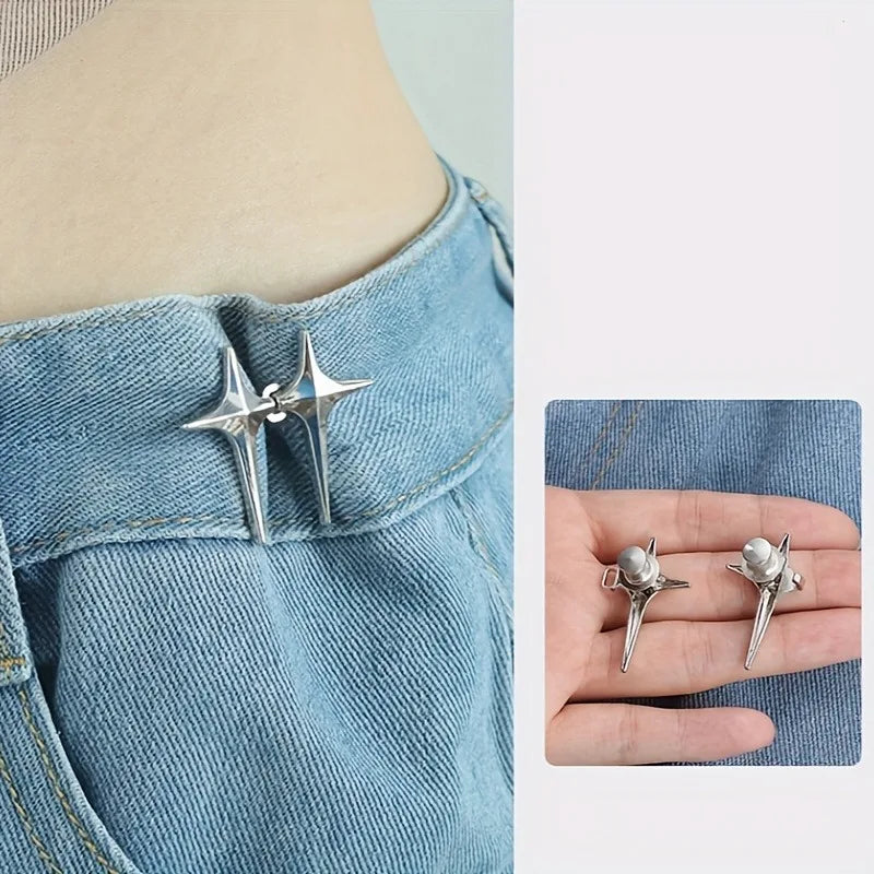 1 Pair Waist Buckle, A Star Shaped Waist Buckle Decorative Buttons, No Sewing, Detachable Button For Waist Adjustment - Artigo Importado