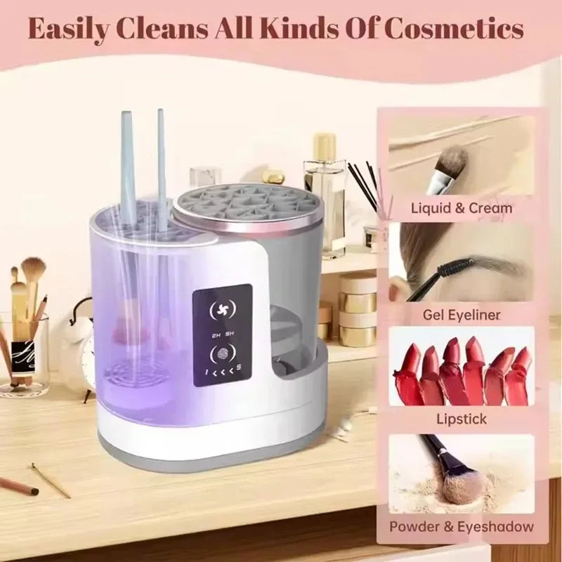 USB Electric Makeup Brush Cleaner 3-in-1 with Automatic Quick-Drying Support Device - Makeup Brush Cleaning And Drying Book Tool - Artigo Importado