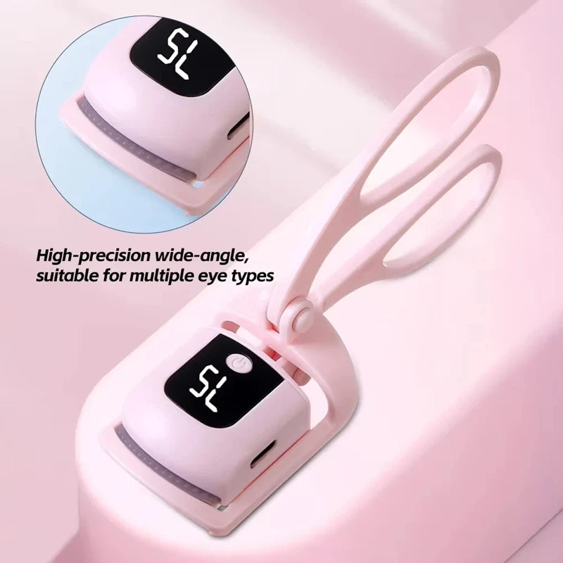 Heated Eyelash Curler with Lcd Display Silicone Pads Eyelash Protection Natural Curling Without Damaging Eyelashes Rechargeable - Artigo Importado