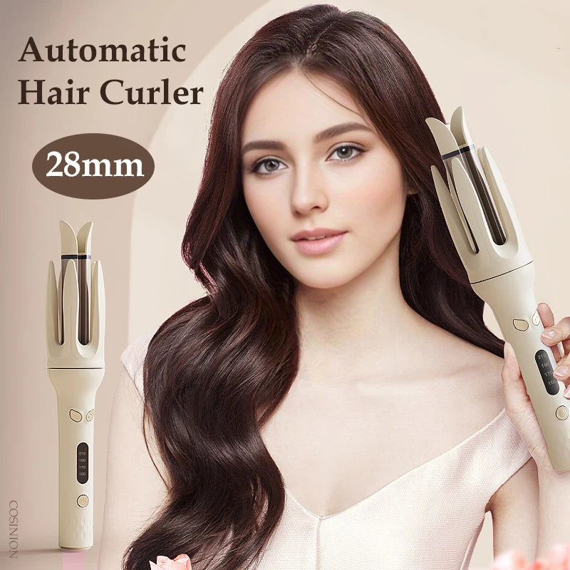 Automatic Hair Curler 28mm Negative Ions Electric Ceramic Curling Hair Stick Rotating Curl Waves Anti-Tangle Curling Iron Styler - Artigo Importado