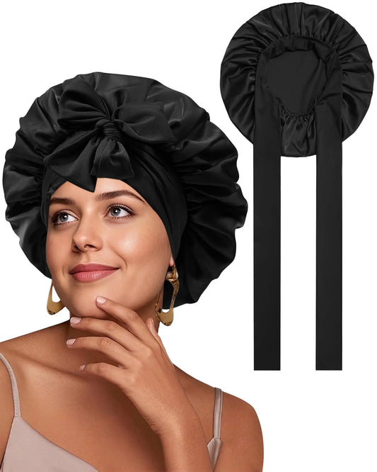 Satin Bonnet for Sleeping Women Silk Sleep Bonnet for Curly Hair Wrap with Elastic Tie Band Night Cap Wine Red - Artigo Importado