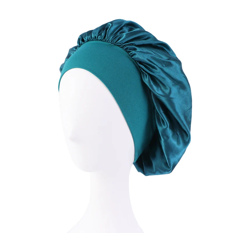 New Satin Wide Brim Nightcap Silky Bonnet Hair Wrap for Sleeping Sleep Cap With Elastic Soft Band Styling Cap Hair Wrapping Tool - Artigo Importado