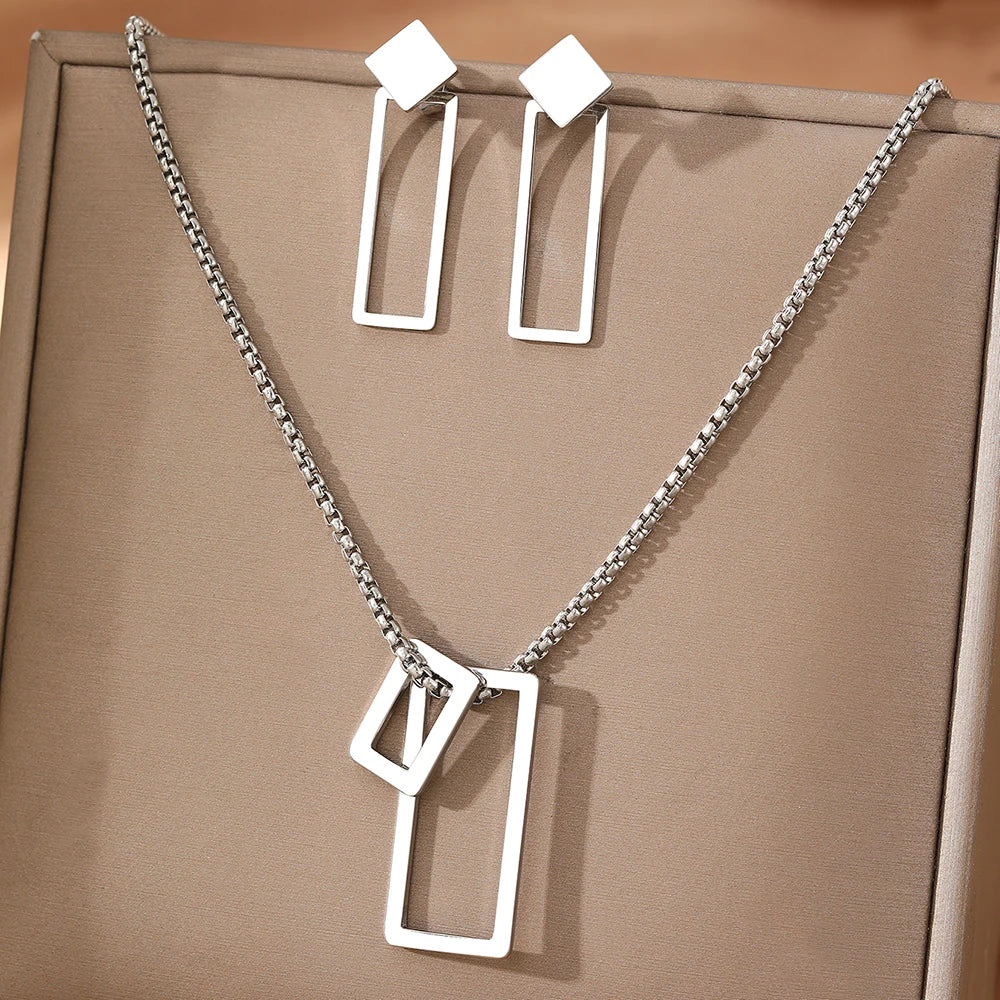 Stainless Steel Jewelry Set Minimalist Geometries Hollow New Senior Jewelry Set For Women Jewelry Banquet Fine Ornate Gifts New - Artigo Importado