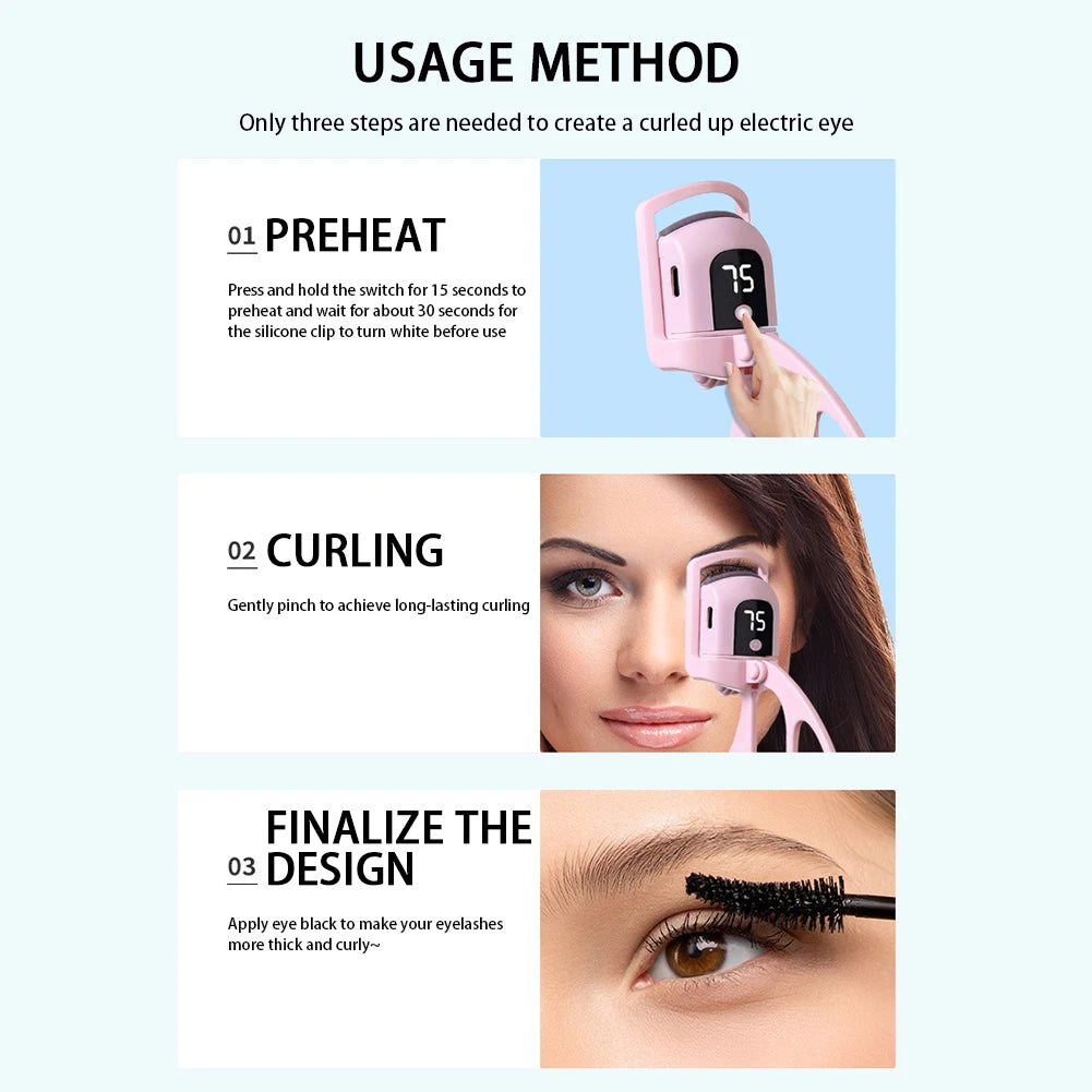 Electric Eyelash Curler Naturally Curled Intelligent Temperature Control Styling Make Up Eyelashes Curl Lasting Lash Curler Tool - Artigo Importado