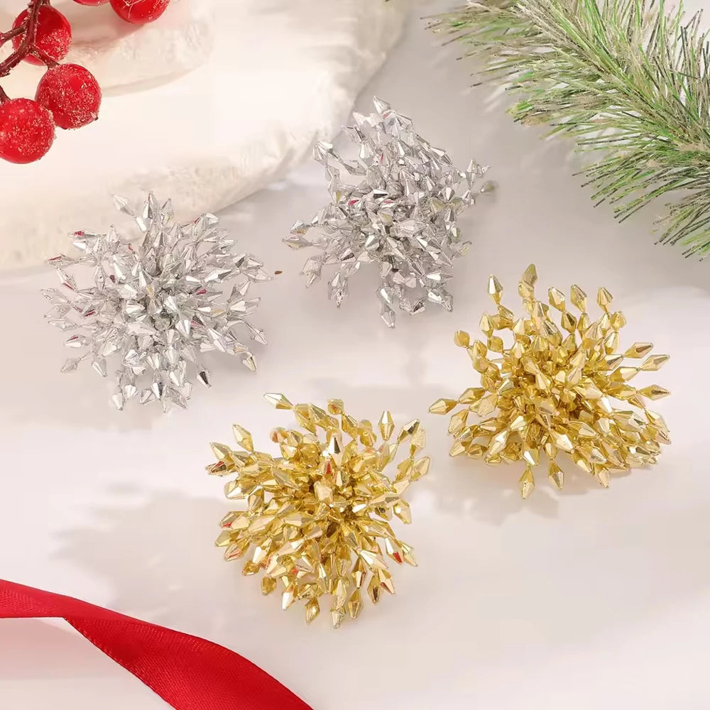 Statement Metal Flower Tassel Earrings Women Party Accessories 2025 Temperament Geometric Beaded Stud Earrings Christmas Jewelry - Artigo Importado