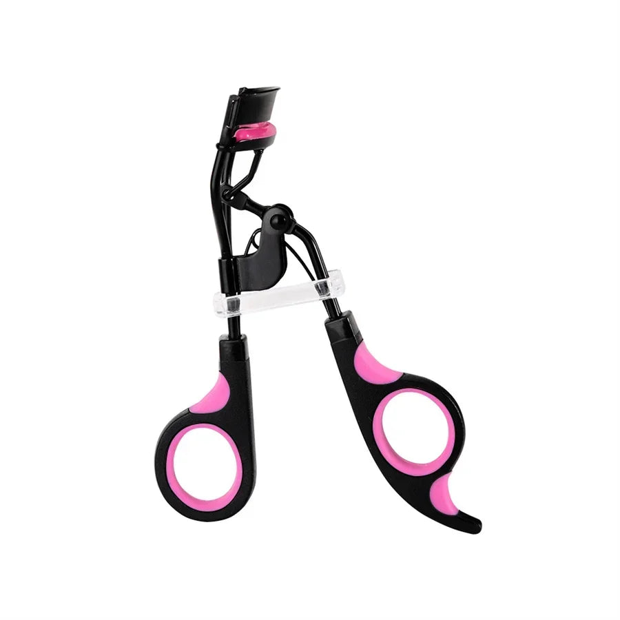 Women's Eyelash Curler Heavy-Duty & Ergonomic Handle with Contoured Design Black & Pink with Pink Tips Long-Lasting Lift - Artigo Importado