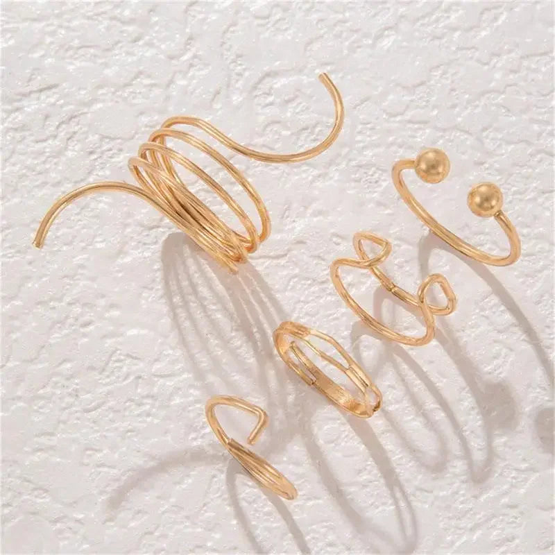 3/5 Pieces Of Minimalist, Fashionable, Irregular Gold Women's Ring Set, Finger Ring, Fashionable Girl Jewelry Gift - Artigo Importado