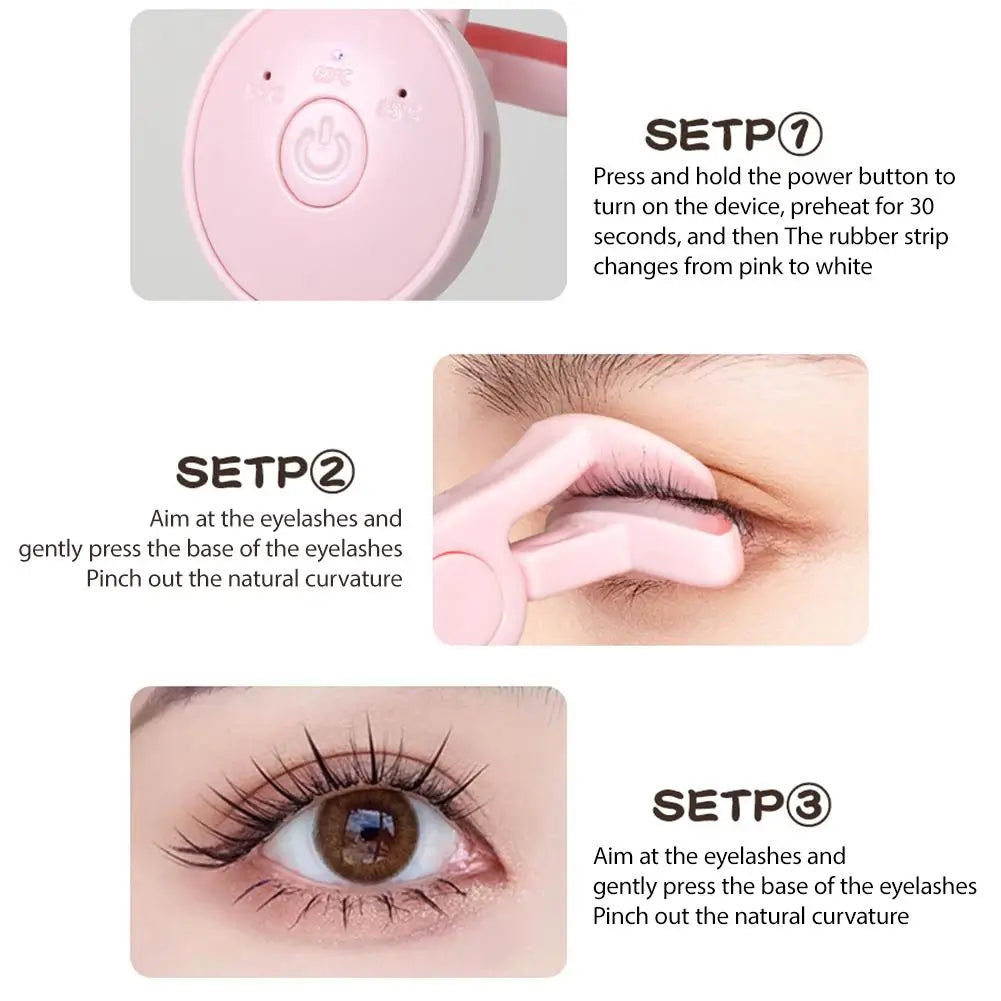 USB Electric Heated Eyelash Curler Intelligent Temperature Control Rechargeable Long-lasting Styling Eyelash Roller - Artigo Importado