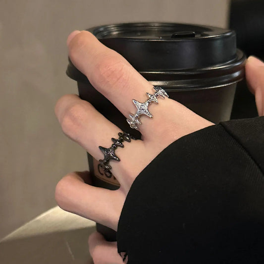 Retro Twinkle Stars Adjustable Open Ring For Women Silver-plated Copper Gothic Punk Edgy Jewelry Trendy Accessories Gift for Her - Artigo Importado