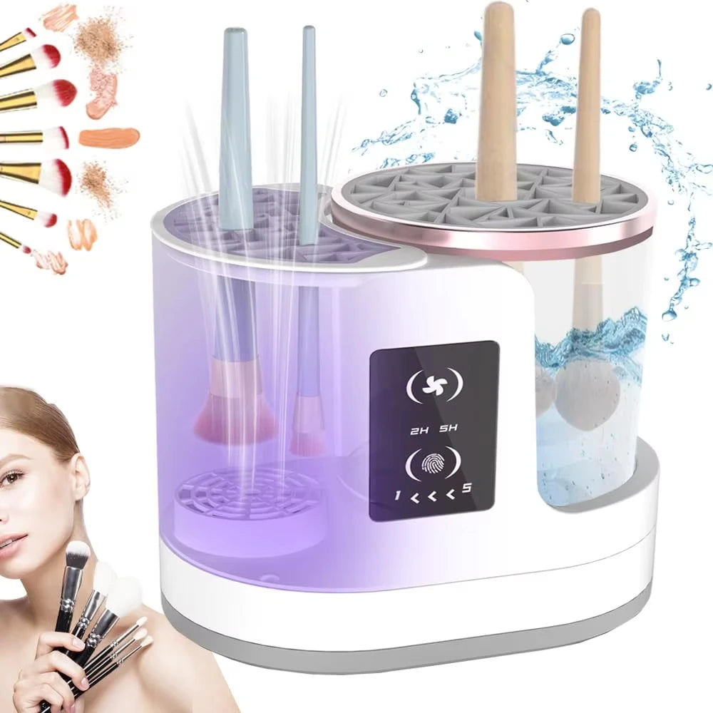 3 IN 1 Electric Makeup Brush Cleaner Machine With Makeup Brush Dryer Mulitfunctional Automatic Cosmetic Brushes Cleaner Tool - Artigo Importado