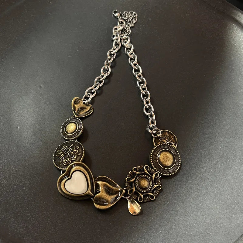 Vintage Leather Brown Stone Pendant Necklace Stacking Choker Temperament Clavicle Chain for Women Girl Autumn Winter Necklace - Artigo Importado