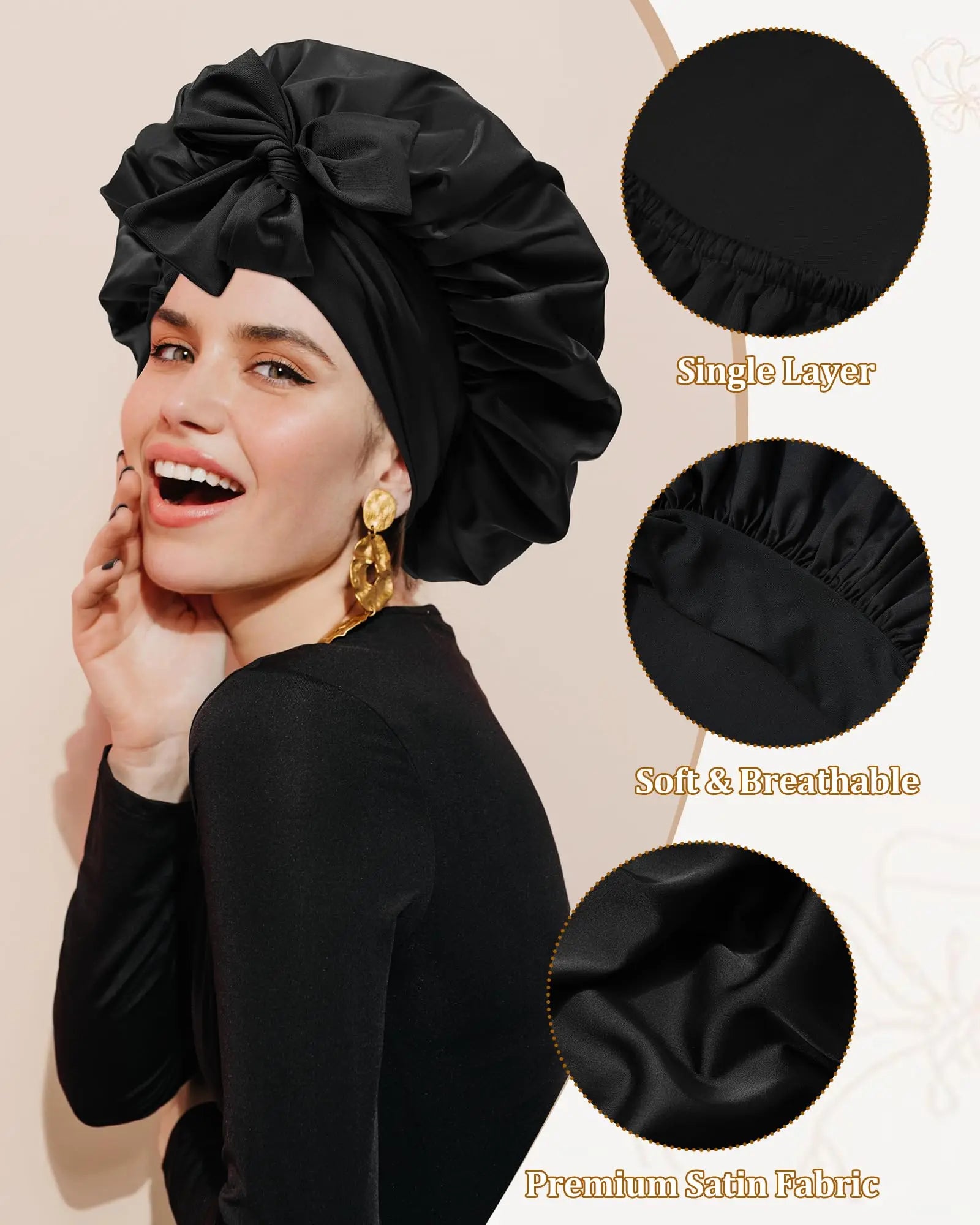 Satin Bonnet for Sleeping Women Silk Sleep Bonnet for Curly Hair Wrap with Elastic Tie Band Night Cap Wine Red - Artigo Importado