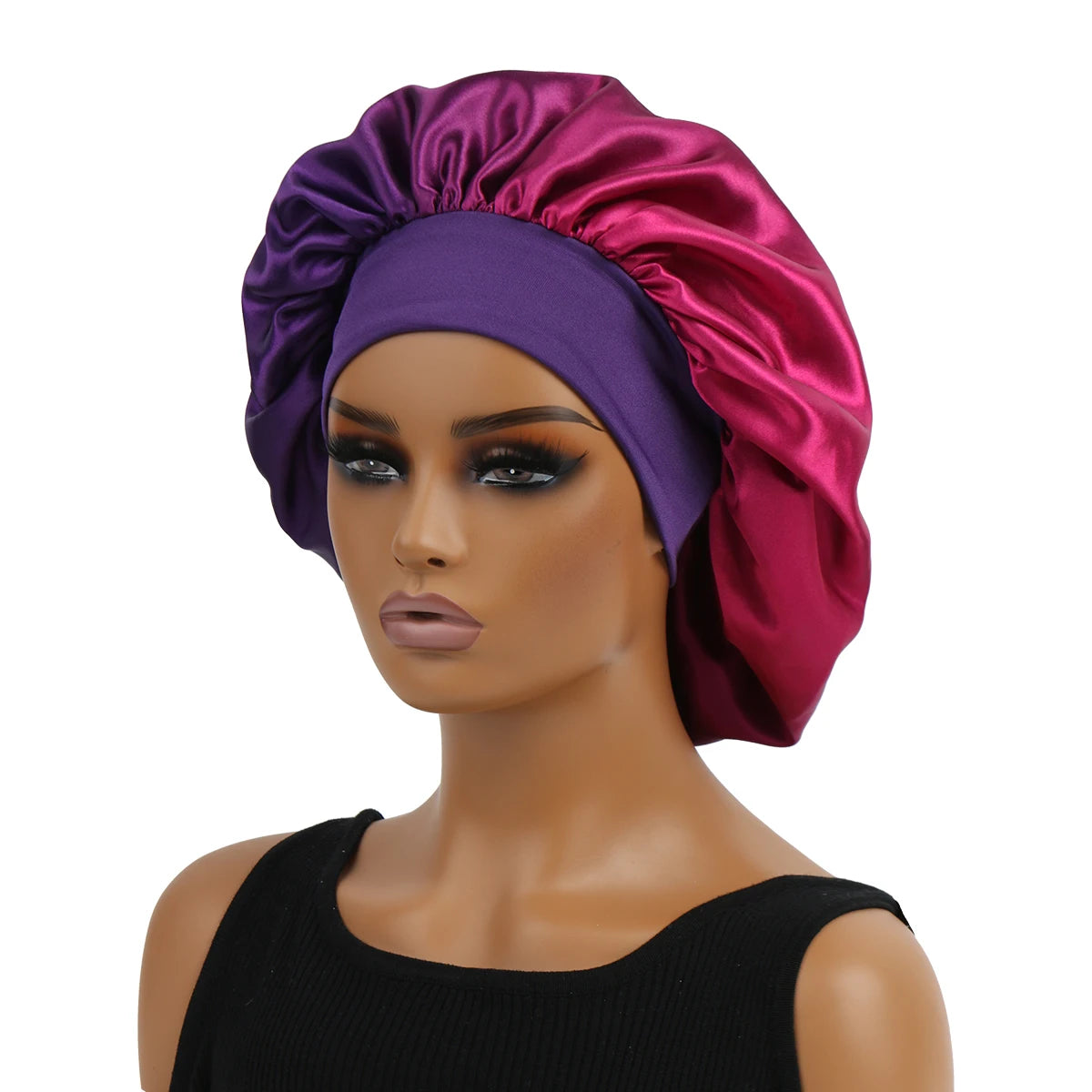 Satin Silk Bonnet Cap with Frontal Wrap, Wide Band, Colorful Fade Printing, Soft Nightcaps, Hair Protect Sleep, Extra Big Size - Artigo Importado