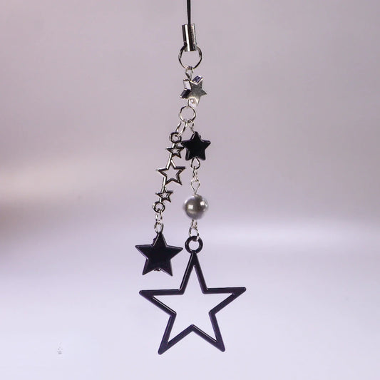 Y2K Style Metal Black Star Pendant Phone Charm Strap Sweet Cool Girl Pendant Cellphone Lanyard Keycord For iPhone Keychain - Artigo Importado