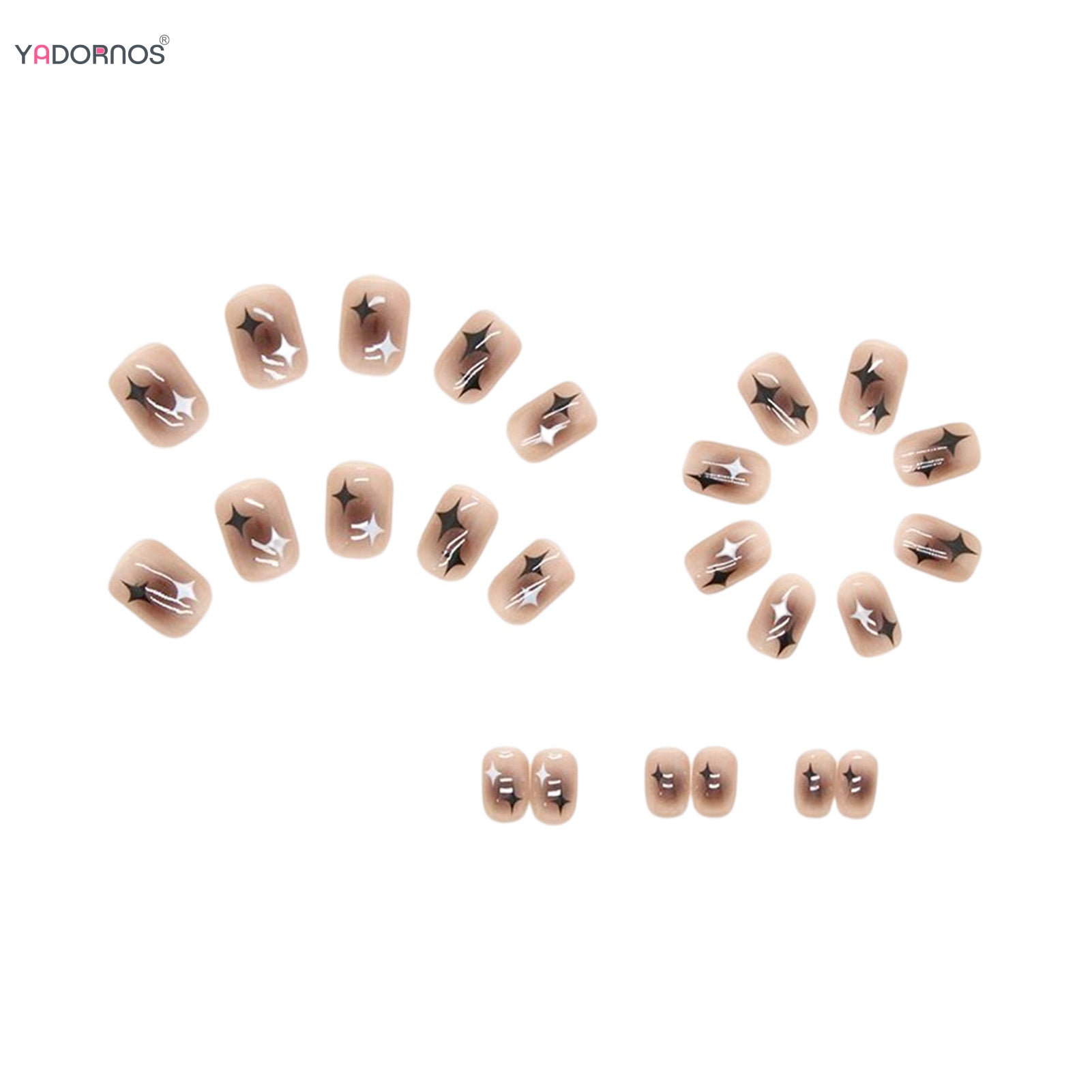 Y2K Black White Star Artificial Fake Nails Full Cover Short False Nail Removable Press on Nails for Women DIY Manicure 24Pcs - Artigo Importado