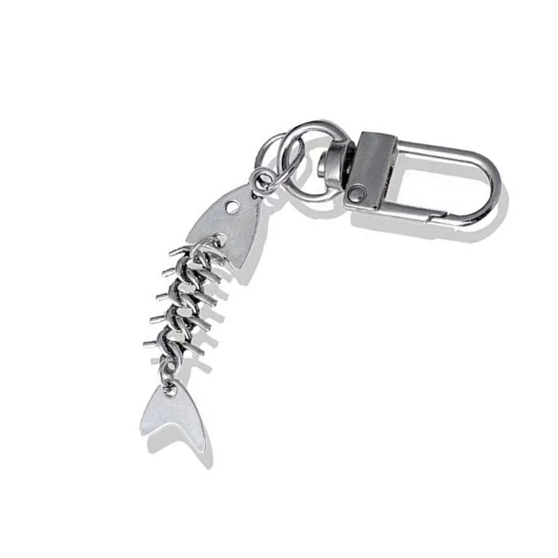 Simple Metal Fishbone Charm Keychain Unique Hanging Ornament Keyring Fashion Pendants for Purse Bag Backpack Handbag - Artigo Importado