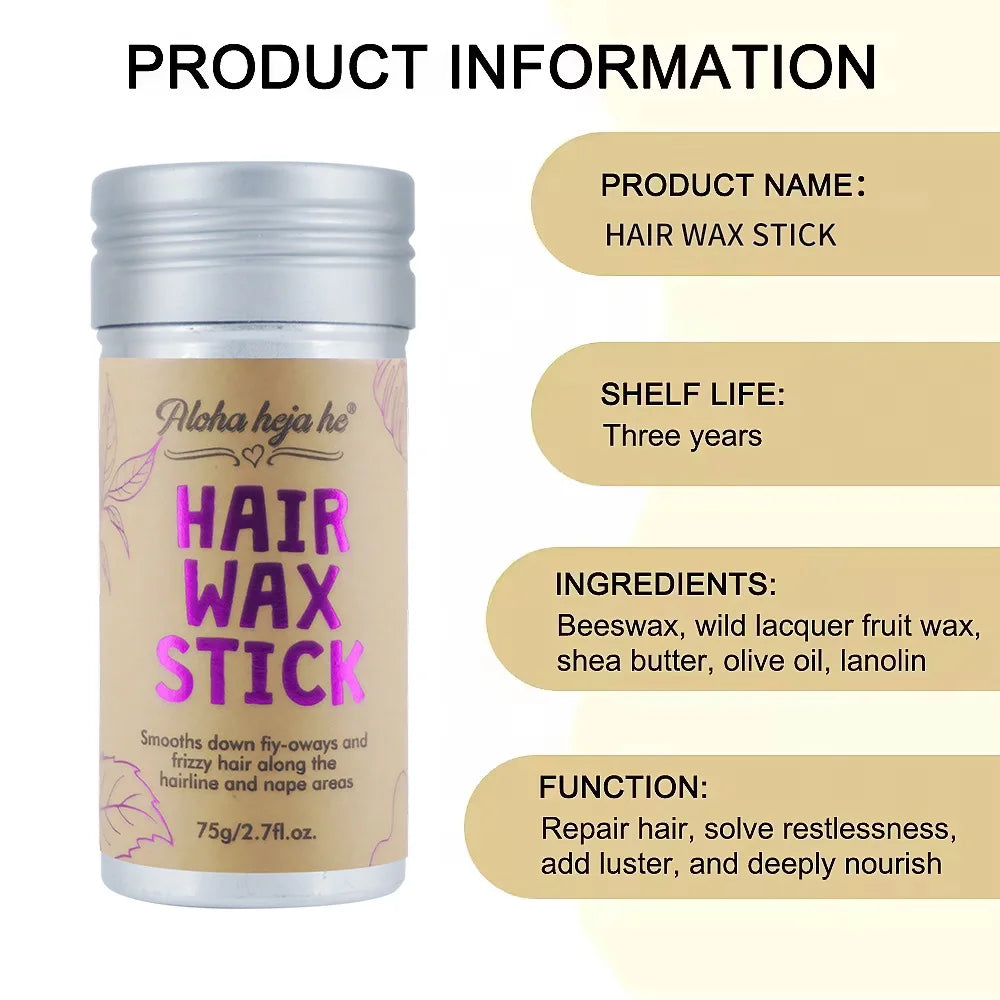 Styling Wax Sticks High Shine Smooth Hair and Wigs Solid Wax Sticks Natural Long-Lasting Anti-Frizz Pomade with 3 Combs Set - Artigo Importado
