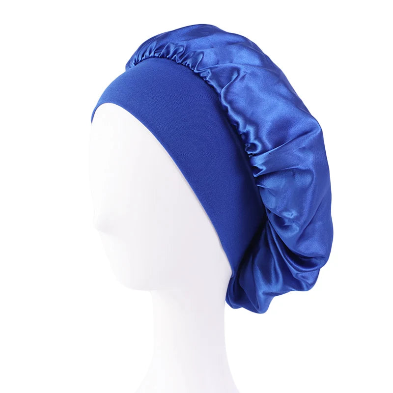 New Satin Wide Brim Nightcap Silky Bonnet Hair Wrap for Sleeping Sleep Cap With Elastic Soft Band Styling Cap Hair Wrapping Tool - Artigo Importado