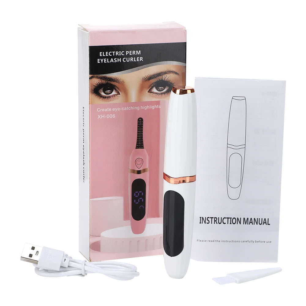 Heated Eyelash Curler Pen with Comb Electric Digital yelash Curling Device Rechargeable Beauty Makeup Tool 3 Temperature Modes - Artigo Importado