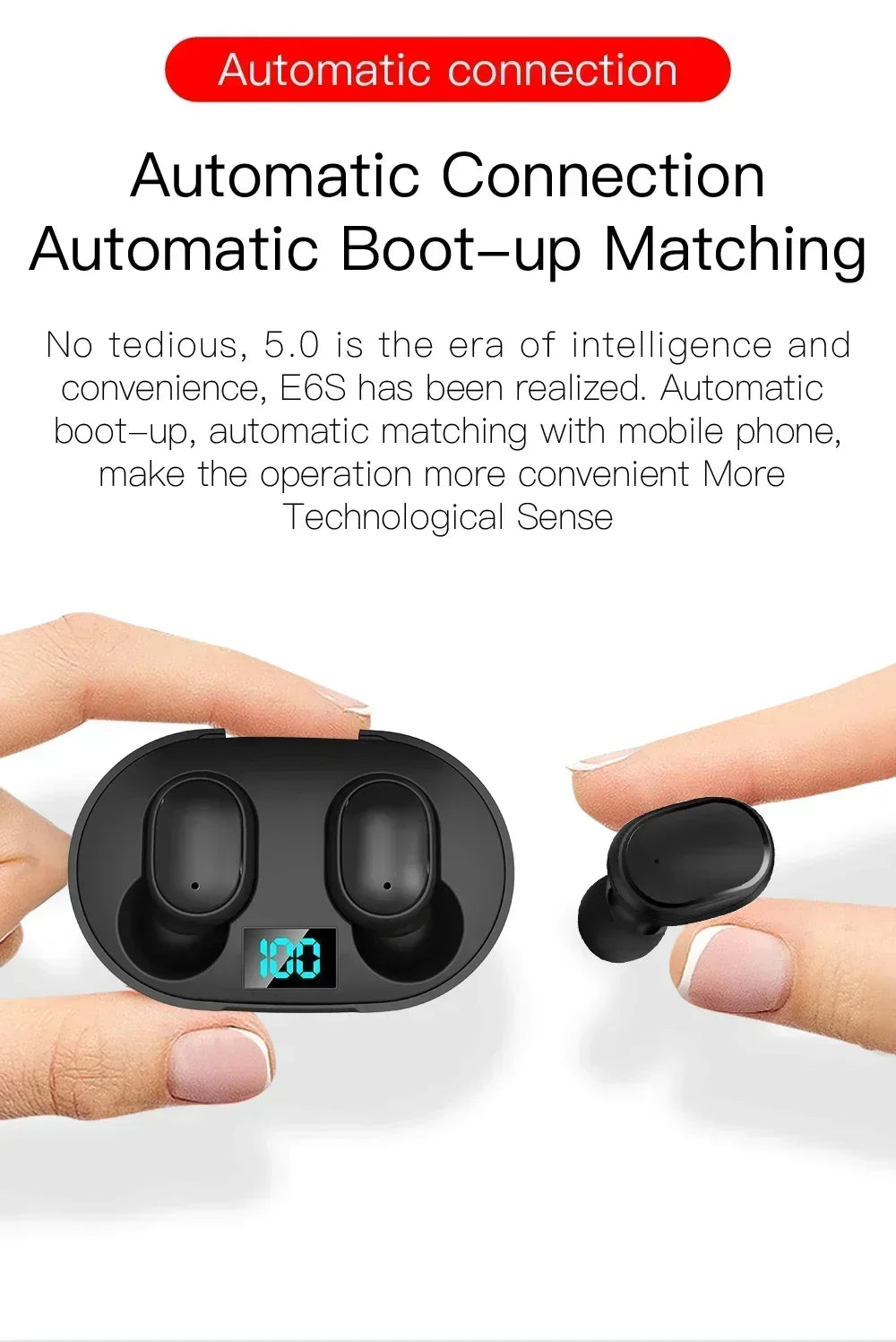 E6S Wireless Bluetooth Earphones TWS Bluetooth Headset Wireless Earbuds Noise Cancelling Earphones with Microphone Headphones - Artigo Importado