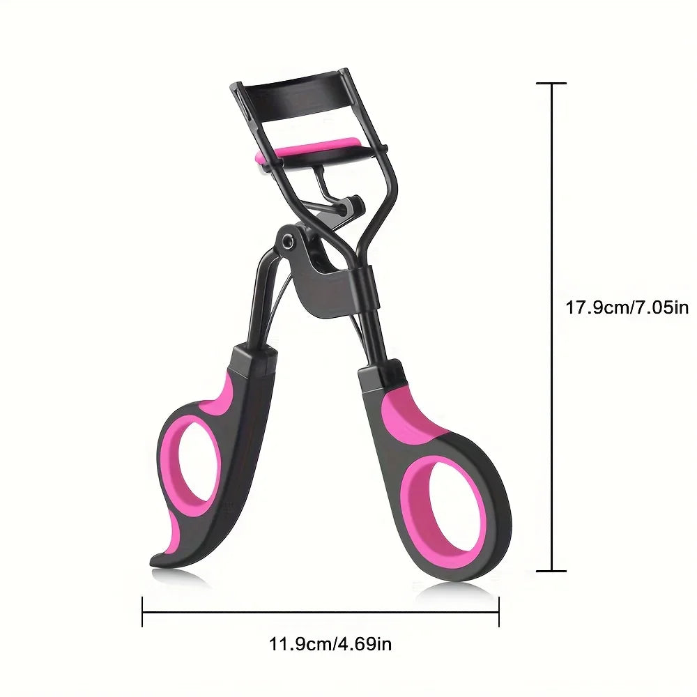 Women's Eyelash Curler Heavy-Duty & Ergonomic Handle with Contoured Design Black & Pink with Pink Tips Long-Lasting Lift - Artigo Importado