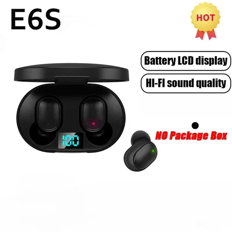 E6S Wireless Bluetooth Earphones TWS Bluetooth Headset Wireless Earbuds Noise Cancelling Earphones with Microphone Headphones - Artigo Importado