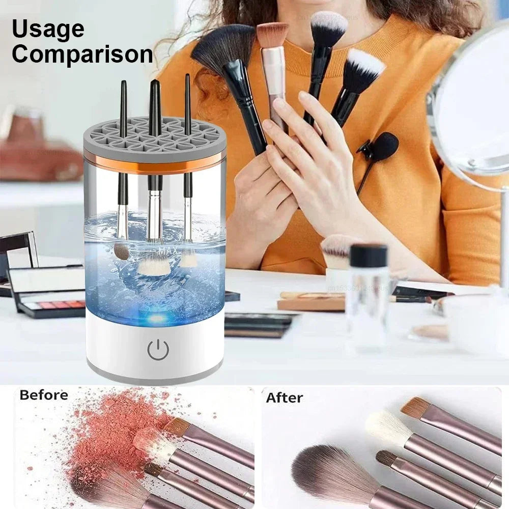 1PC Electric Makeup Brush Cleaner Rechargeable Makeup Brushes Cleaning Tool Automatic Makeup Brush Cleaning Stand Device - Artigo Importado