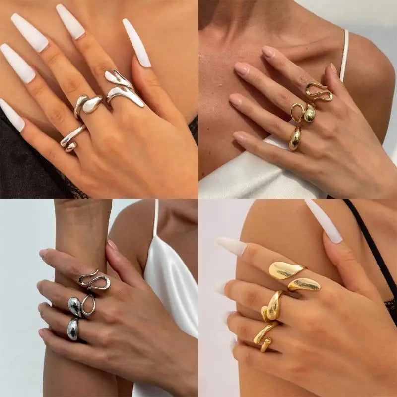 3/5 Pieces Of Minimalist, Fashionable, Irregular Gold Women's Ring Set, Finger Ring, Fashionable Girl Jewelry Gift - Artigo Importado